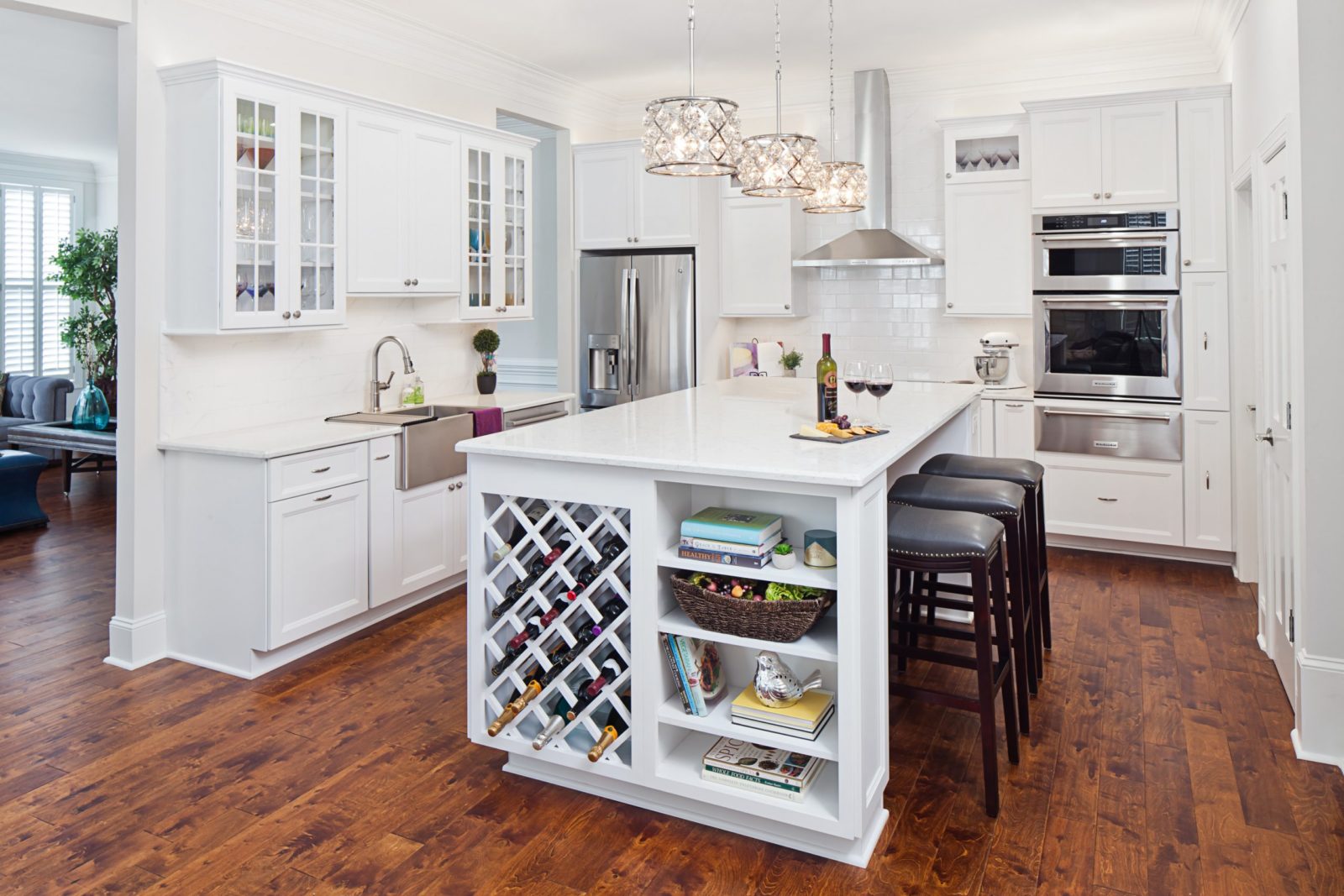 Bar height white kitchen island