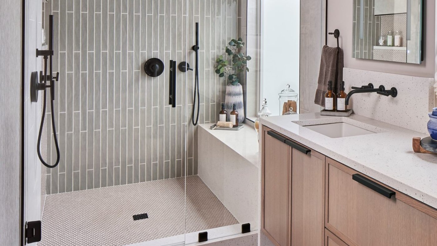 Mid-Century Modern Primary Bath on Lake Norman