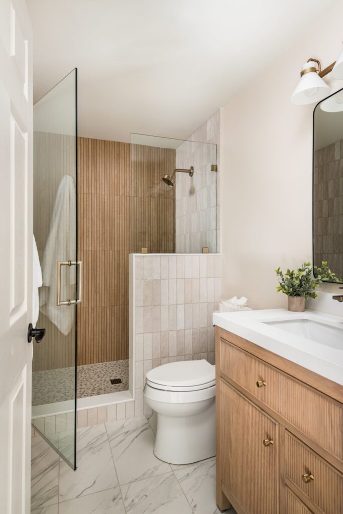 neutral bathroom with a walk-in shower