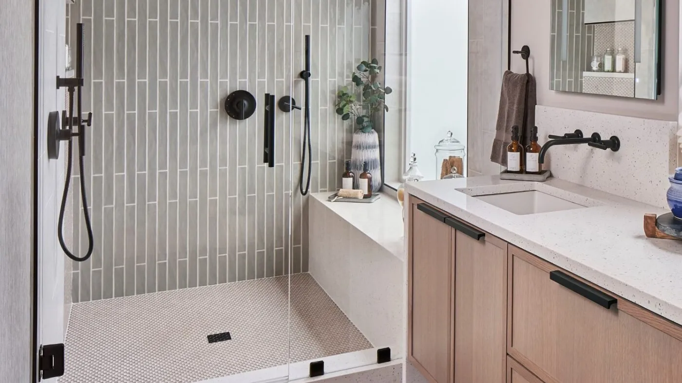Mid-Century Modern Primary Bath on Lake Norman