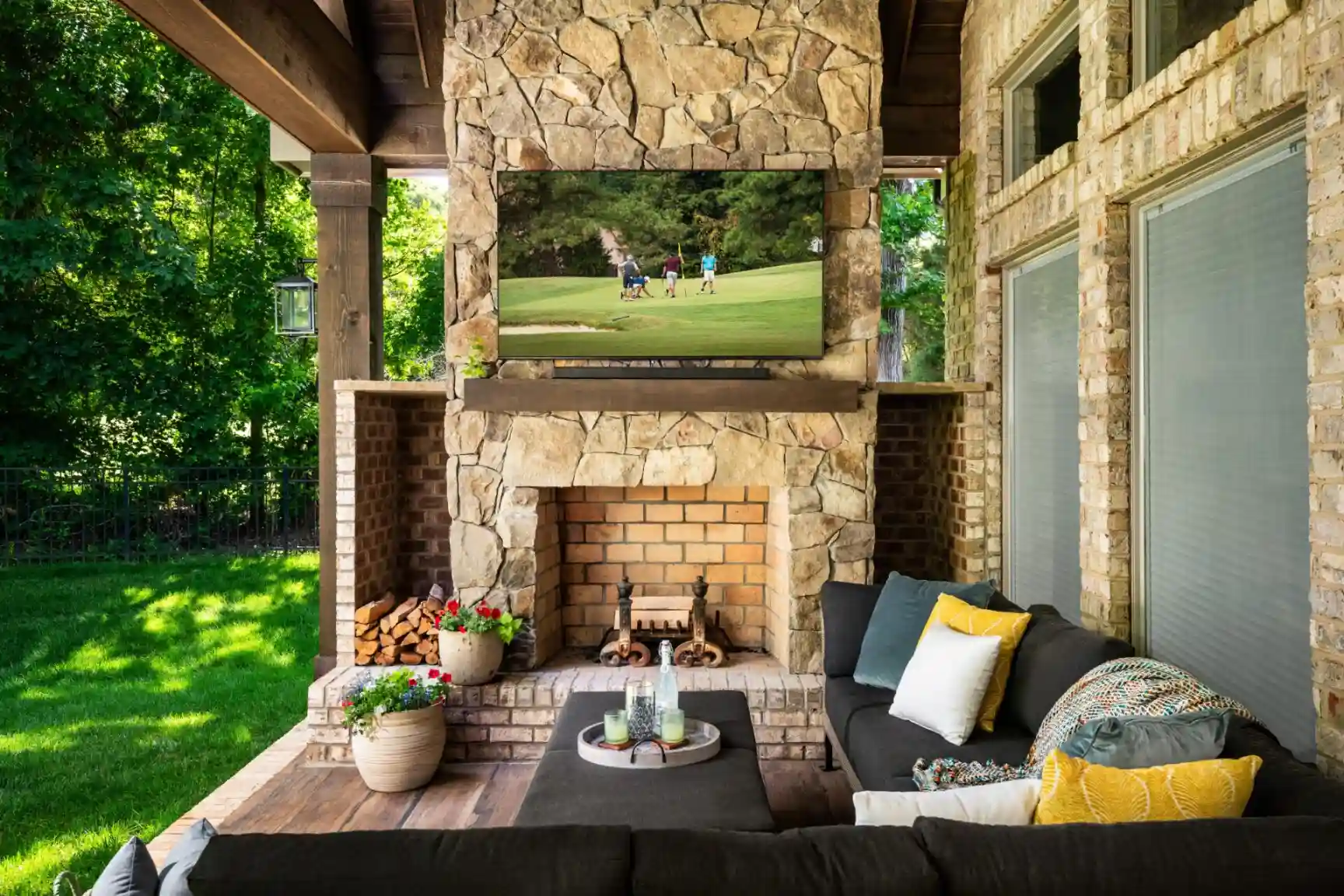 Covered Comfort patio addition with fireplace